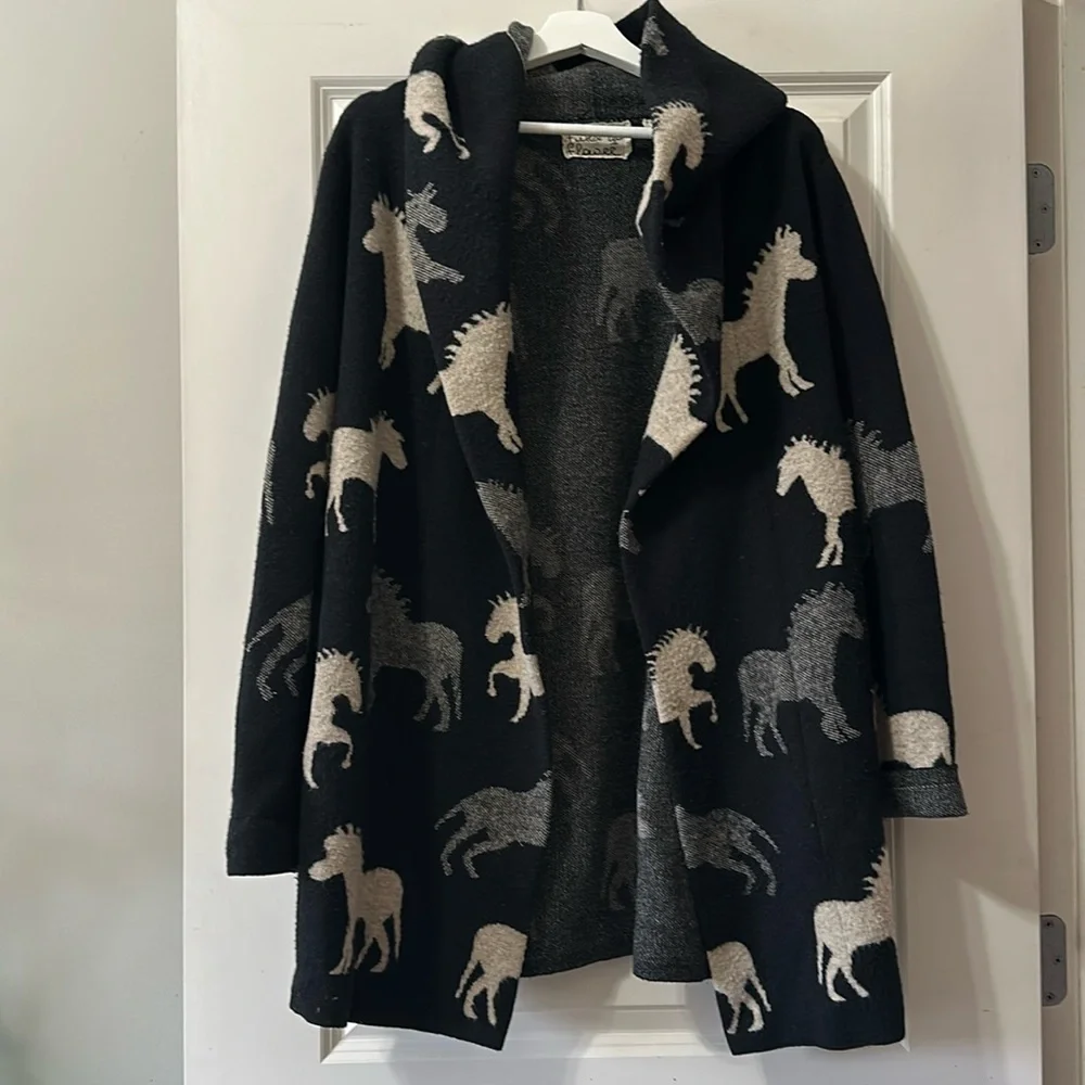 Anthropologie Field Flower Sedona Horse Lambswool Cardigan Hoodie - Picture 1 of 7